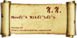 Novák Nikétás névjegykártya